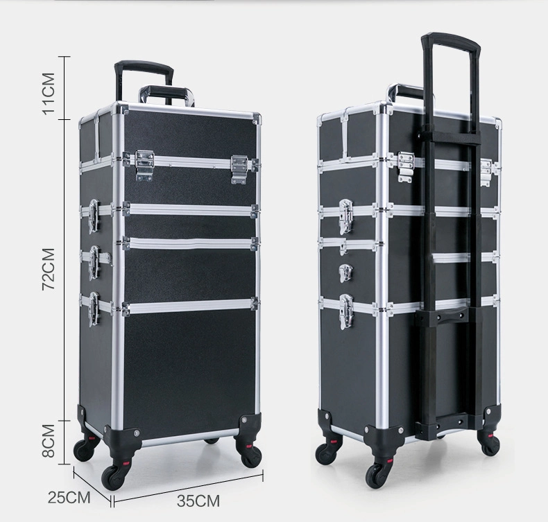 Professional Aluminum Cosmetic Box with Wheels Trolley Cosmetic Case